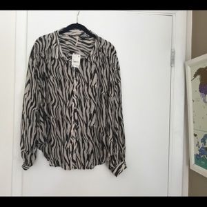 Sheer Animal Print Button Up Blouse With Long Sleeves